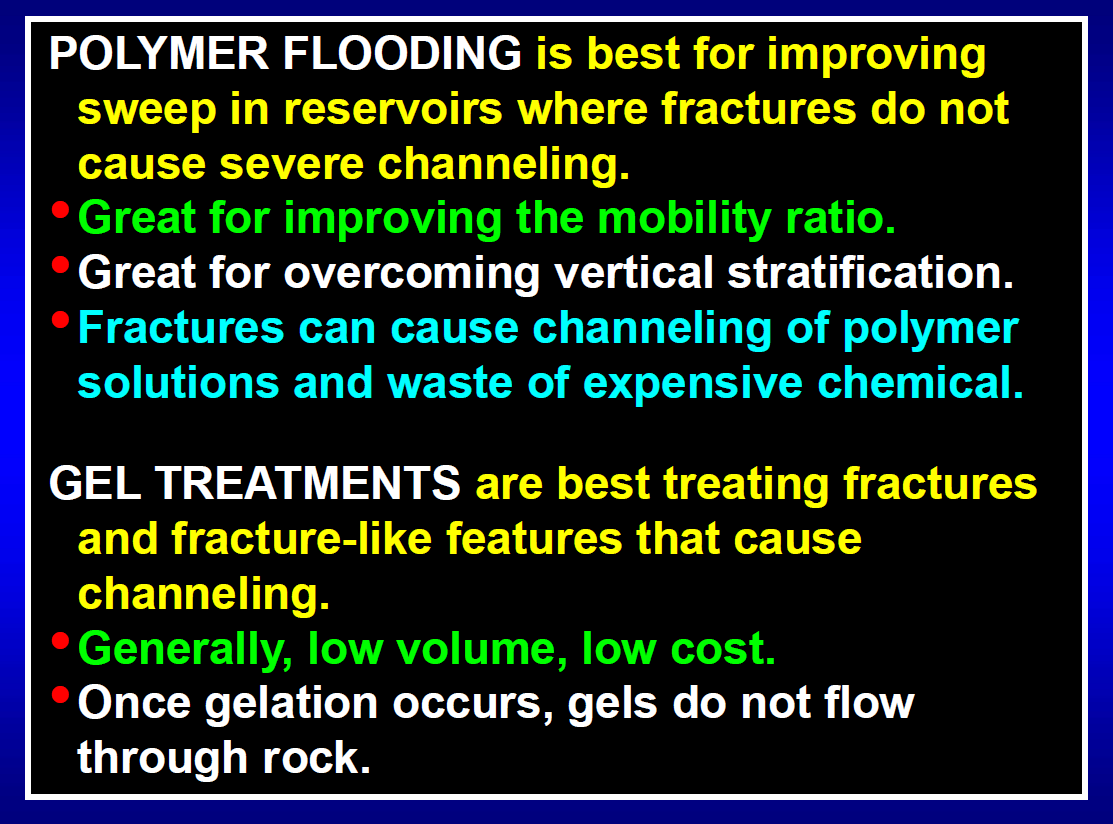 Polymer flooding is best for improving sweep in reservoirs where faractures do not cause severe channeling.
